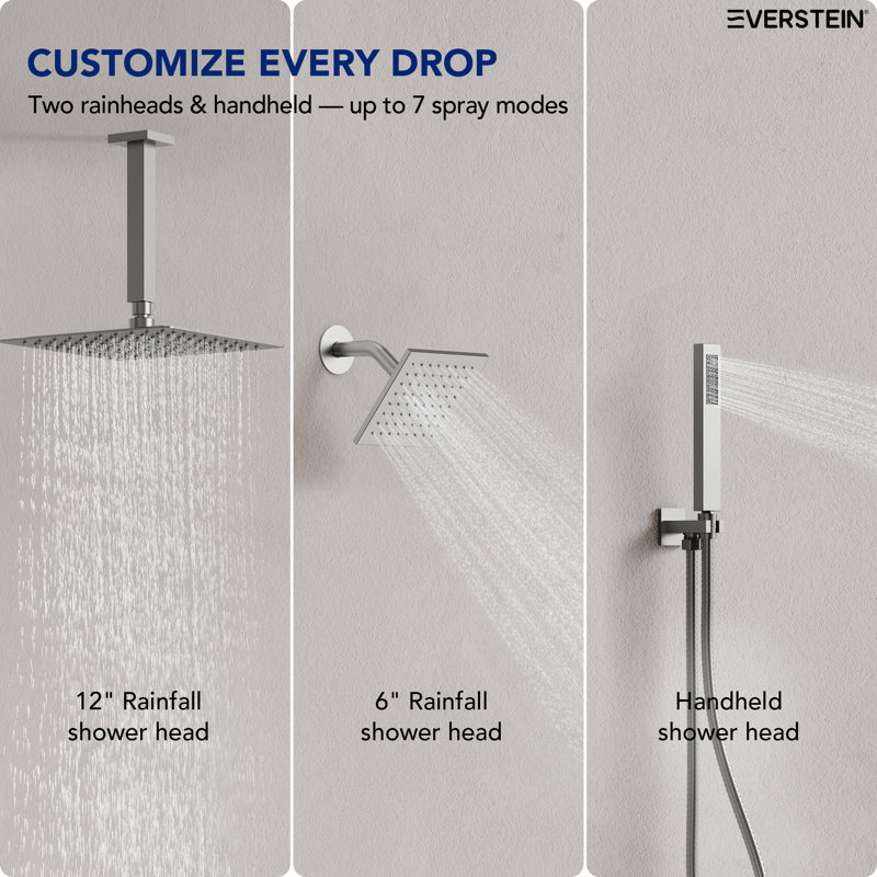 Ceiling Mount 12" High-Pressure Rainfall Shower Faucet, Dual Rainfall Shower Head System with Thermostatic Valve