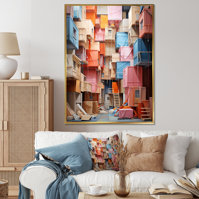 Minimalisme entrepôts sur toile, H 32 po x l 16 po x P 1 po, Cadre flottant doré