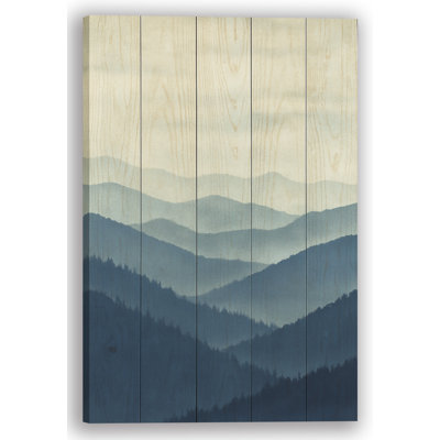 Misty Blue Ridge - Paysage de montagne, toile sur planche de bois