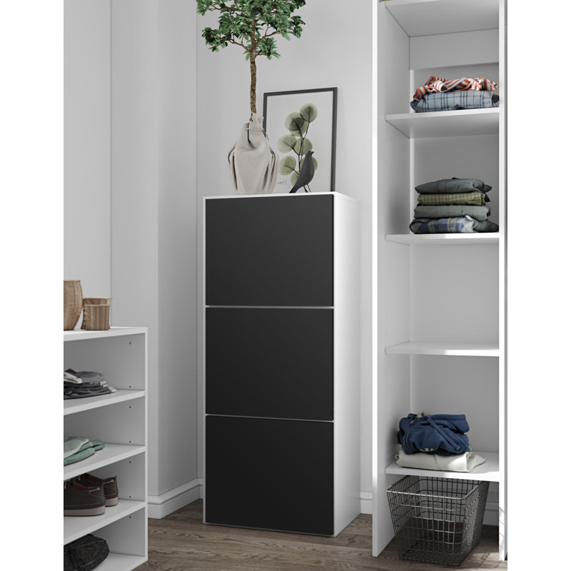 12 Pair Shoe Storage Cabinet, White/Black