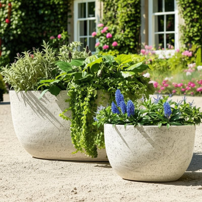 Ensemble de pots de fleurs ovales en polyrésine pour l'intérieur et l'extérieur