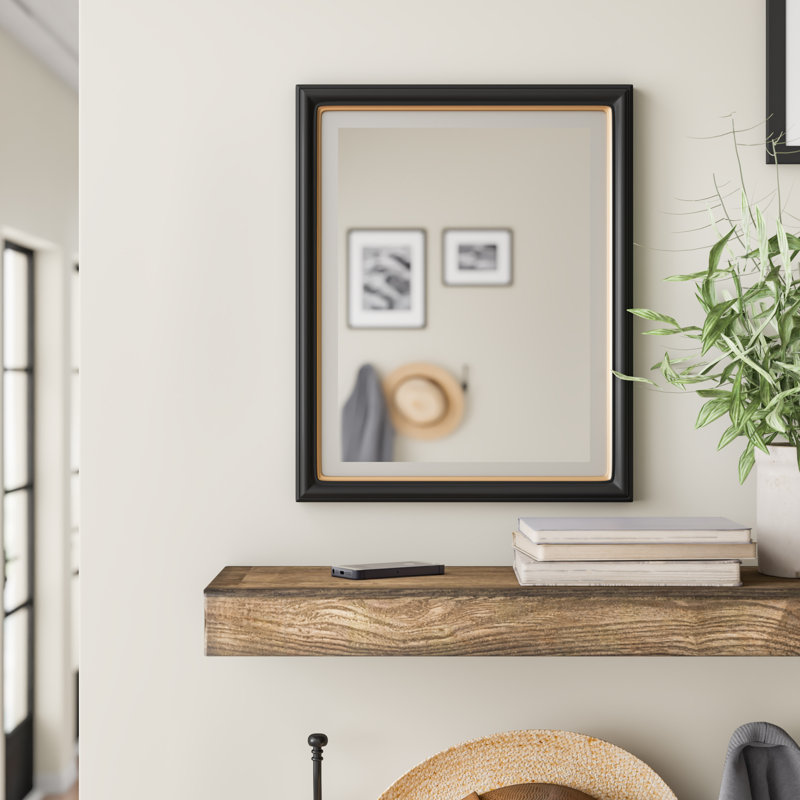 Jaysten Wood Flat Wall Mirror, 17" H x 13" W, Matte Black