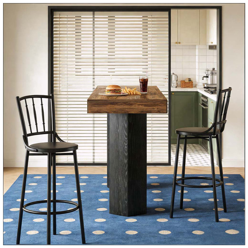 Table de bar avec plateau en grain de bois et base hexagonale (71 po, 4 à 6 places)