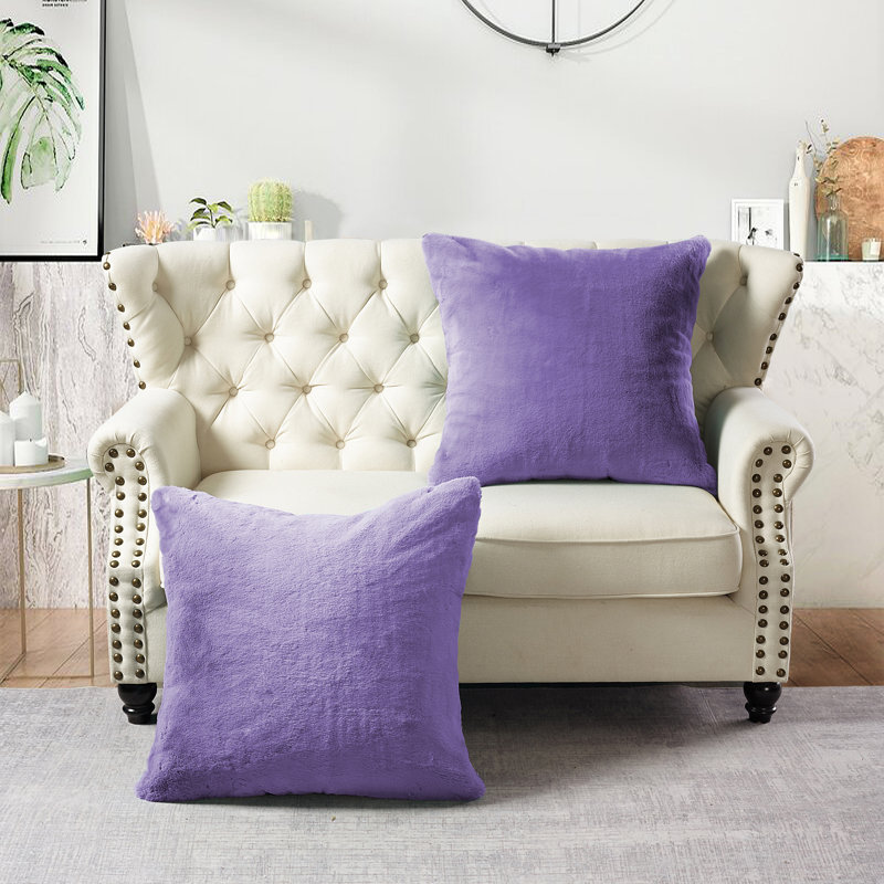 Heavy Faux Fur Throw Pillow Cover, Lavender Fog, 26' H x 26' W