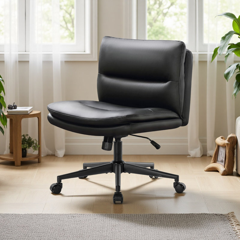 Chaise de bureau en polyuréthane sans accoudoirs, Noir