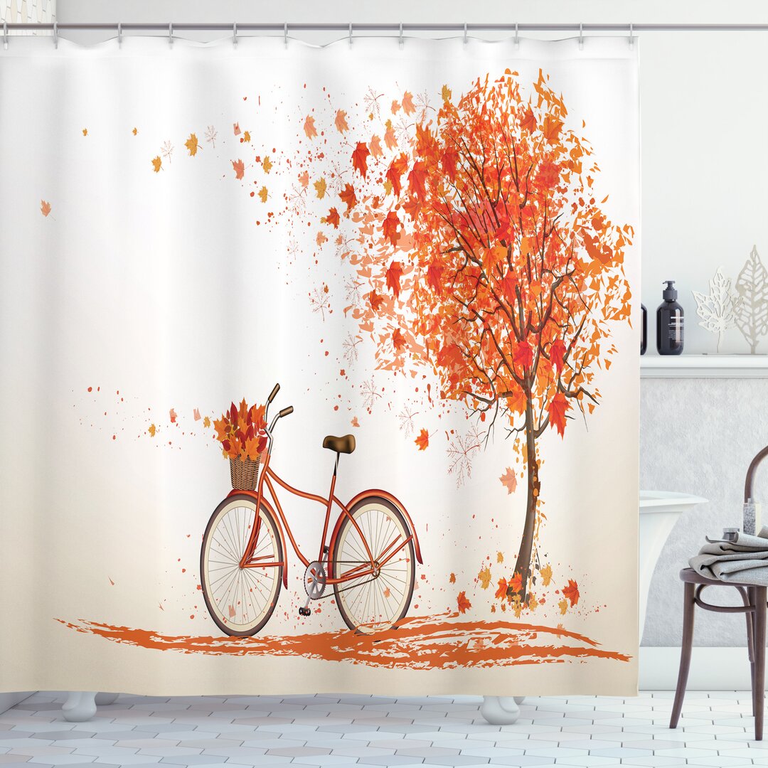 Duschvorhang, Orange Herbst-Baum, Fahrrad, Orange