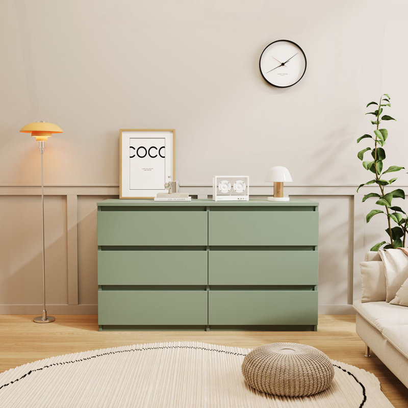 Commode décorative 6 tiroirs, Vert/blanc
