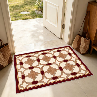 Tapis rouge et beige quadrilobe pour le salon, doux et confortable, convient à toutes les saisons, facile à entretenir, tapis de sol intérieur lavable à la machine, sous la ferme pour la chambre à coucher, la salle à manger, le bureau, le patio, le balcon, la décoration intérieure