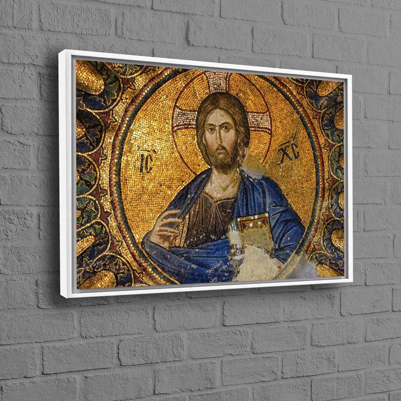 Abstrait art abstrait Jésus, H 45 po x l 81 po, Cadre flottant blanc
