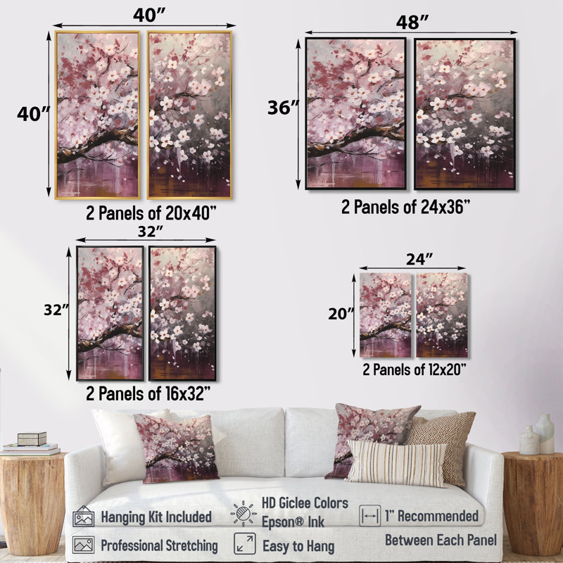 Décoration murale traditionnelle rose et gris Dogwood Elegance II - noir, 32" H x 32" W, Framed Print without Mat, Noir