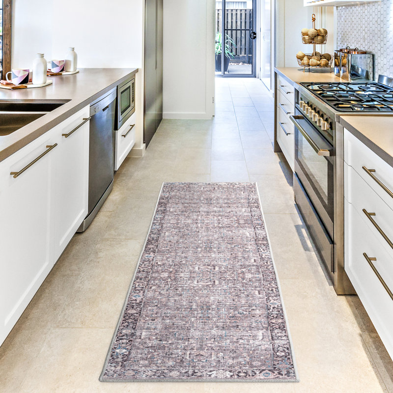 Kulas Oriental Machine Washable Gray Area Rug, Runner 1'11" x 7'2"