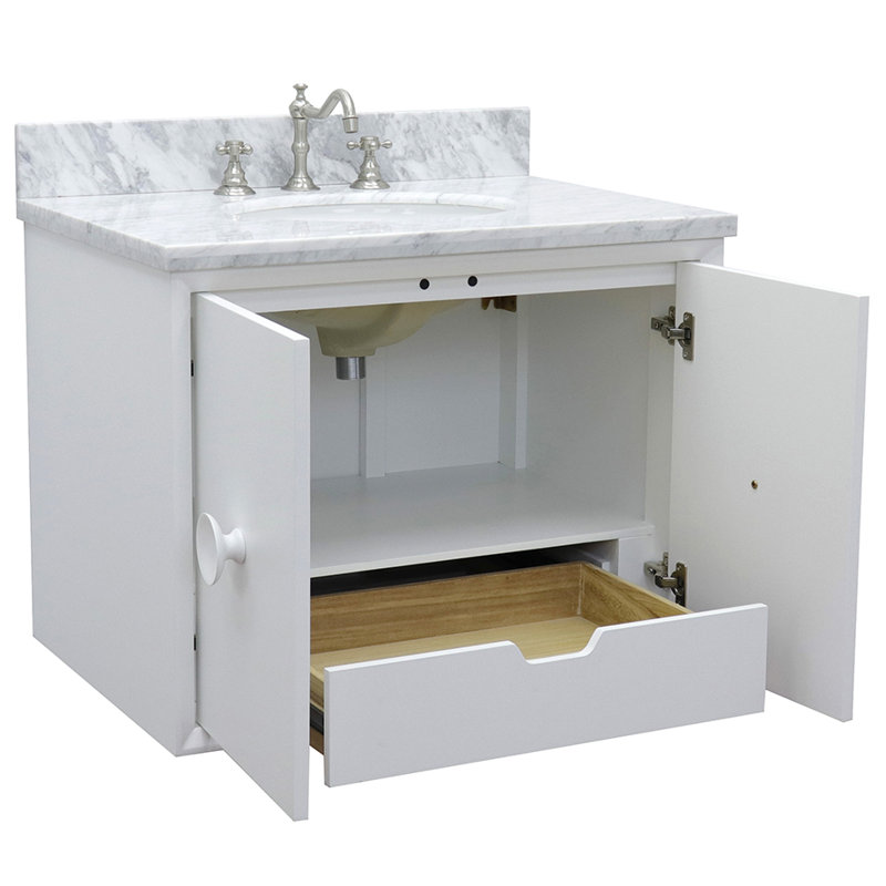 Crumley 31'' Single Bathroom Vanity with Top, White/White Carrara