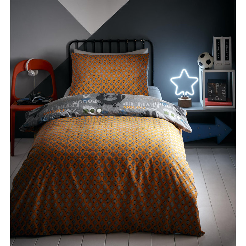 Kephart Black/Gray/White 56 TC Reversible Duvet Cover Set, 135 x 200cm Duvet Cover + 1 Standard Pillowcase