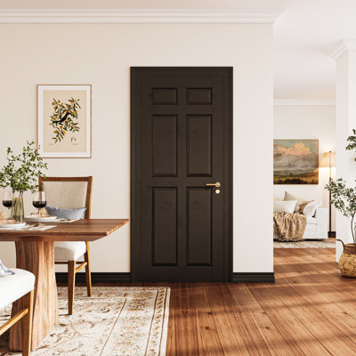 6 Paneled Painted Slab Door Black Manufactured Wood Primed Interior Paneled Slab Door Without Installation Hardware Kit32" x 80"