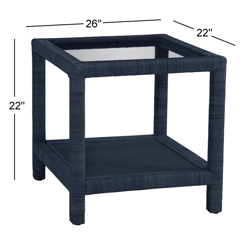 Graham Glass Top End Table, Navy
