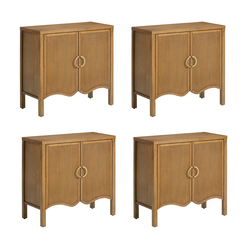 Armoire d'appoint cannelée avec poignée en laiton, Brun, 4
