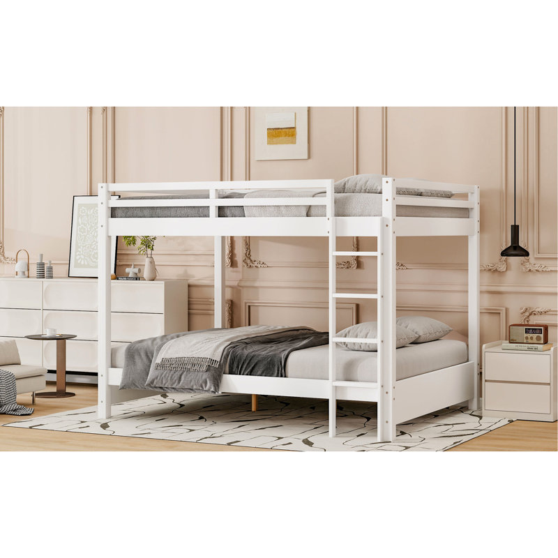 Grand lit superposé blanc, pin et construction, sans sommier, processus d'assemblage facile, Blanc