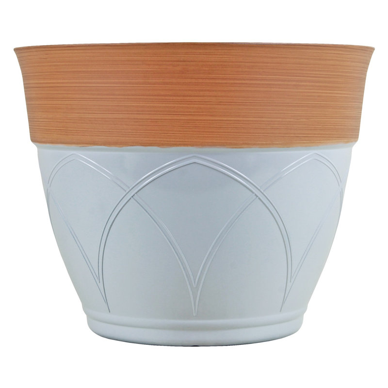 Cachepot, 10.5" H x 14.5" W x 14.5" D, Terracotta/Green