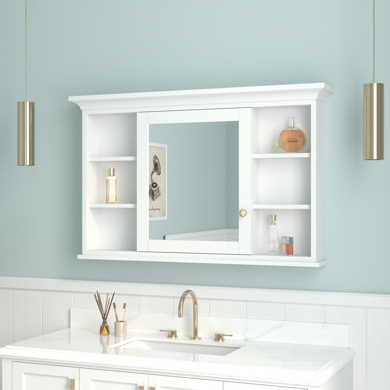 Armoire à pharmacie en bois massif avec cadre en bois massif 30 "H avec miroir et tablettes, H 30 po x l 48 po x P 6,9 po