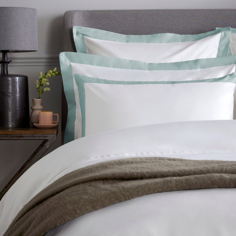 Kento 800 Thread Count 100% Sateen Cotton Standard Pillowcase, White/Teal