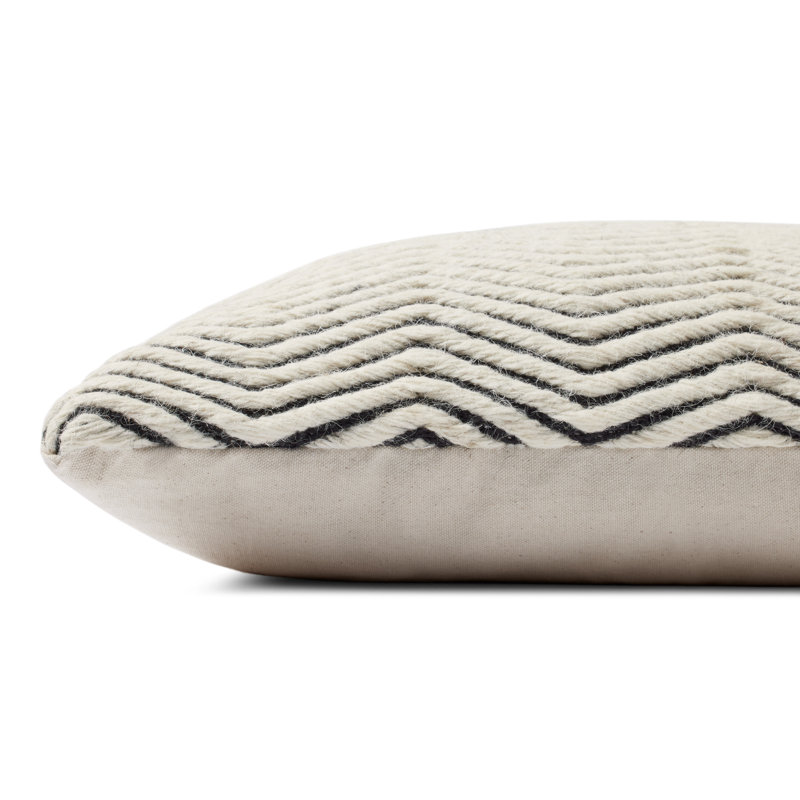 Ivory Chevron Wool Cotton Polyester Lumbar Pillow