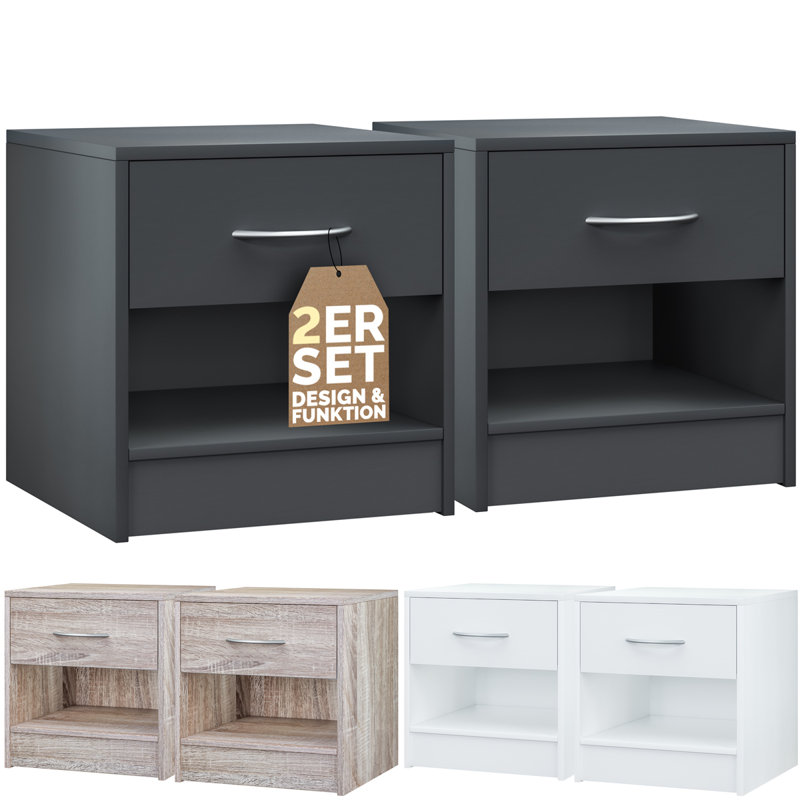 Ahmare 39cm W MDF/particle Board Bedside Table, Anthracite