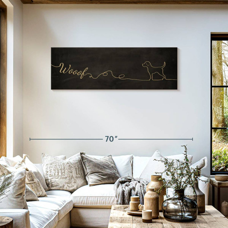 Dog Wouf, typographie sur toile, H 17 po x l 51 po x P 1,25 po