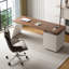 Bureau à 3 tiroirs brun noisette + beige massif massif + bois manufacturé-109080103-109080106