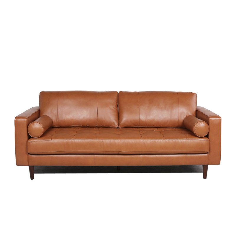 Canapé en cuir capitonné Mid-Century