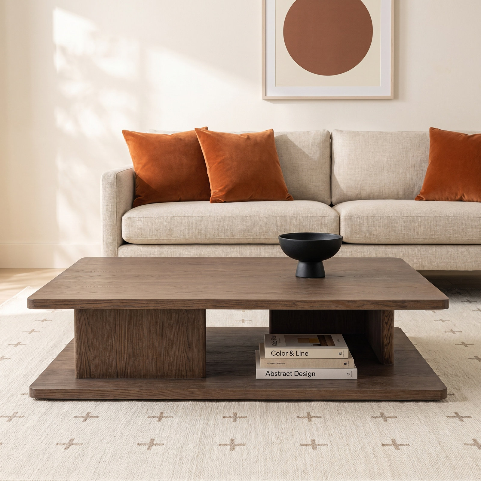 Andre Oak Coffee Table, Dark Brown, 16" H x 64" L x 48" W
