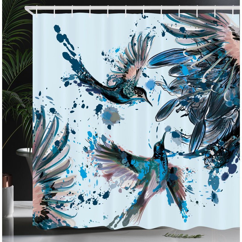 Ensemble de rideau de douche et crochets Hummingbird, H 70 po x l 69 po, Bleu nuit