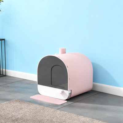 Pink Cat Litter Box With Lid And - Private Littering Spot For Small Felines, Removable Tray Quick Clean Up, Deodorizing Filter To Keep Home Fresh, Entrance Mat Floor, Plastic Design Long Lasting Use,