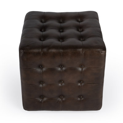 Leon Button Tufted Leather Ottoman