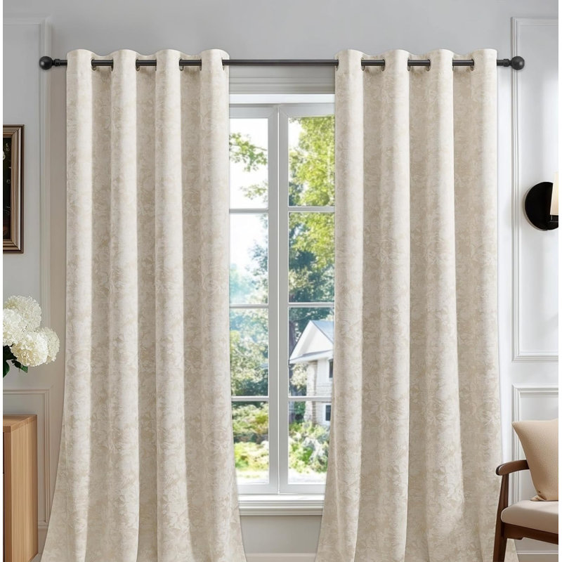 2Pcs 54in Floral Jacquard Blackout Eyelet Curtains, Thermal Room Darkening Drapes