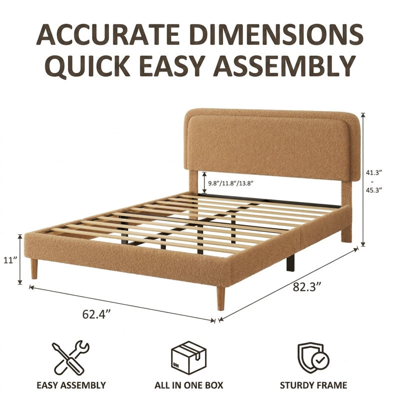 Grand lit plateforme tapissier moderne avec tête de lit ajustable