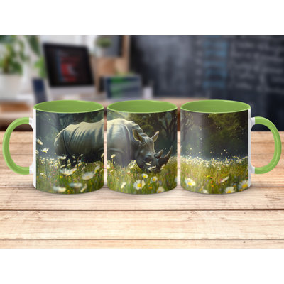 Set of 2 Realistic Animal Design 11oz Accent Mugs – Ceramic Coffee Cups with a Navy Handle and Interior