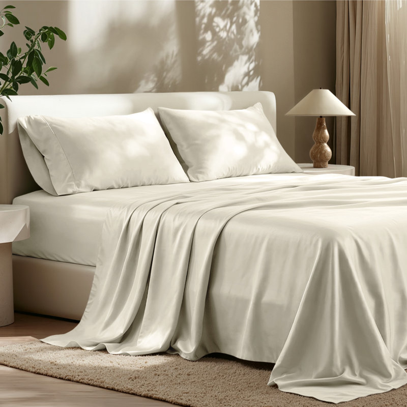 TENCEL Sateen Sheet Set, Twin XL Sheet Set with 1 Standard Pillowcase, Natural