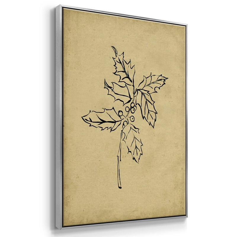Branche de houx I, H 25 po x l 17 po x P 1,5 po, Encadrement argenté