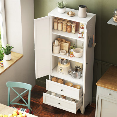 Garde-manger en acier durable avec 2 tiroirs et tablettes réglables, idéal pour le rangement de la cuisine et de la salle à manger