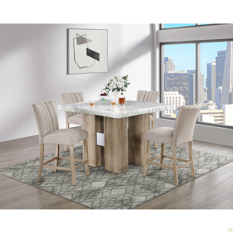 Table de bar et tabourets de bar beige
