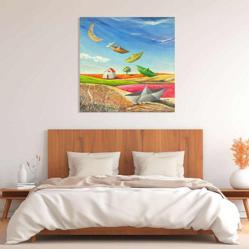 Fantastic Landscape With Paper Boats by Donato Larotonda - Wrapped Canvas Print, 50cm H x 50cm W