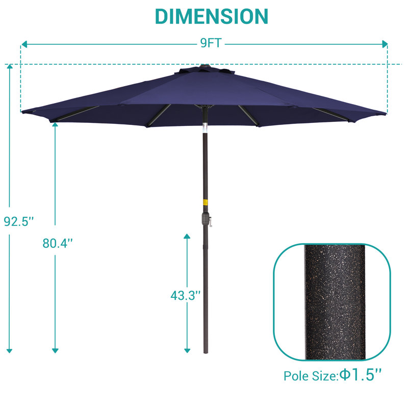 Parasol de marché 9 pi Bevers, Bleu marine