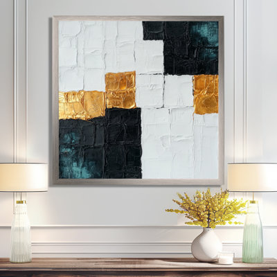 Gold And White Labyrinth Cubism Veil I - Abstract Cubism Wall Décor