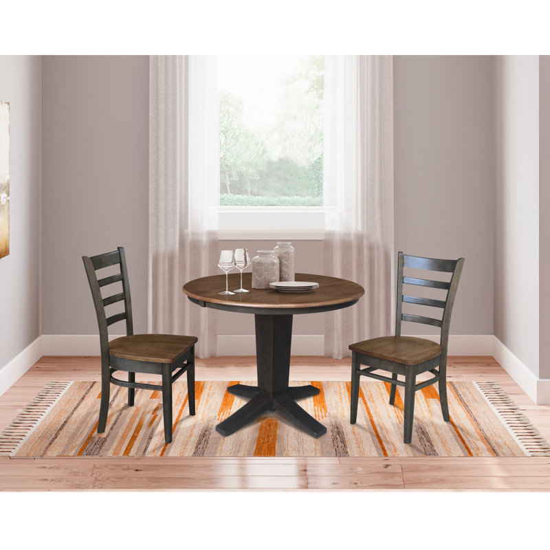 Pataconk Solid Wood Extendable Dining Set, 3, Hickory/Washed Coal