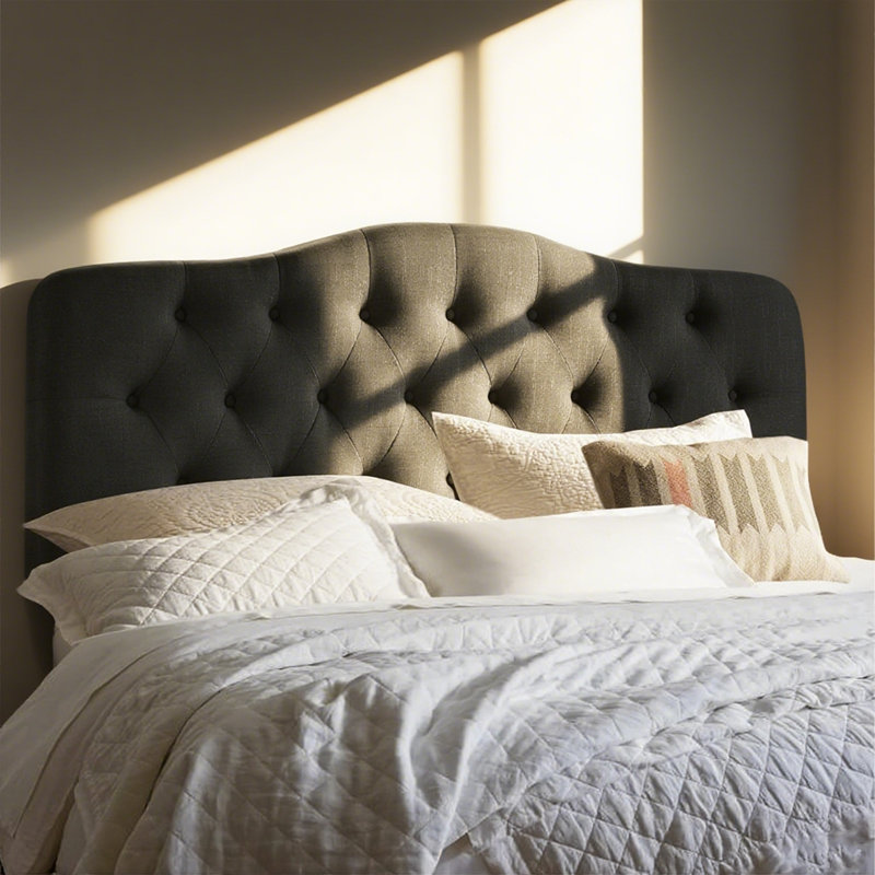 Linen Upholstered Headboard-Modern-Adjustable Height-Button Tufting, Twin, Black