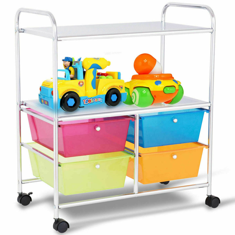 29.5'' H x 25'' W Utility Cart with Wheels, Silver/Pink/Blue