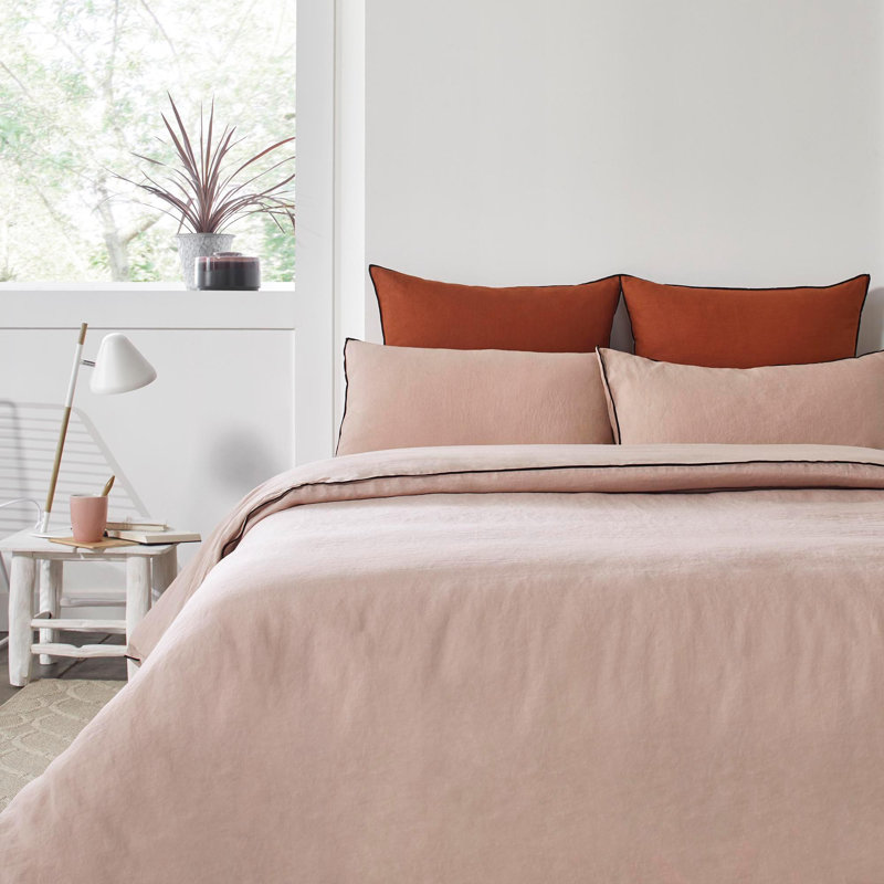 Dziedzic 100% Linen Solid Colour Duvet Cover, Red/Grey