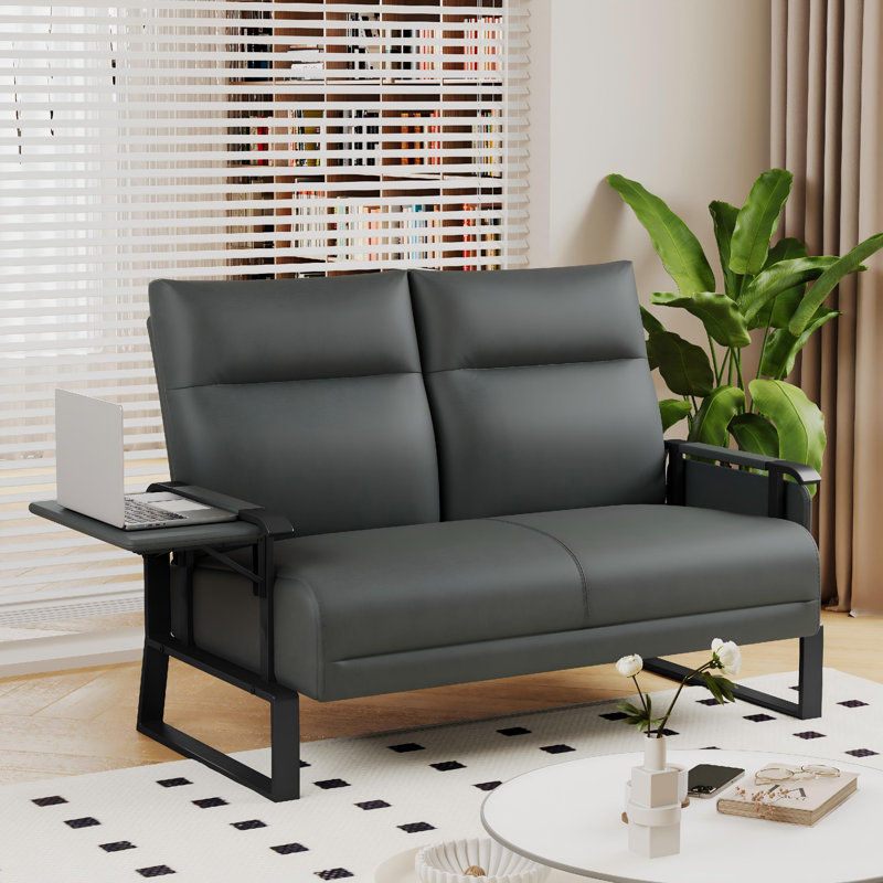 49.6" Wide Mid Century Modern Upholstery Loveseat Sofa Small Couches For Small Spaces, High-Strength Galvanized Frame Upholstered 2-Seater Couch With Side Tray Table