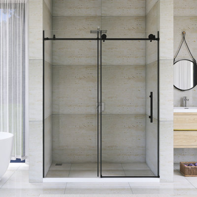 Porte de douche coulissante simple sans cadre l 56 à 60 po x H 76 po au fini noir mat