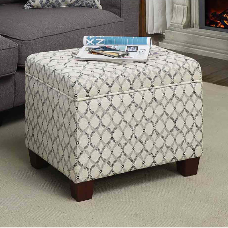 Repose-pieds rembourré rectangulaire avec rangement de 21,50 po Akifa, Tissu à motif de ruban